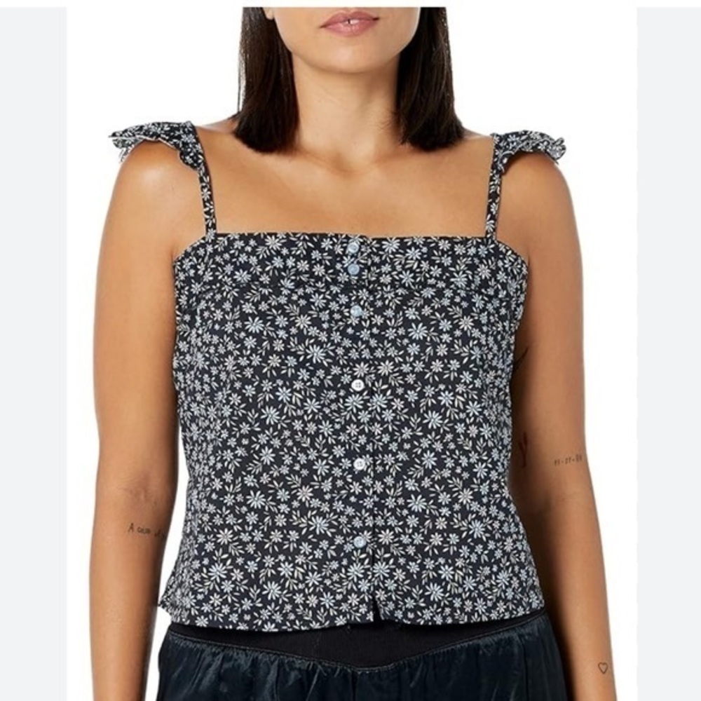 P.J. Salvage Black and White Smocked Ruffled Tank Top